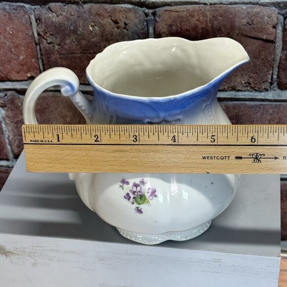 Vintage German Floral Creamer Pitcher Floral Violets Embossed 6" Victorian - Picture 5 of 8